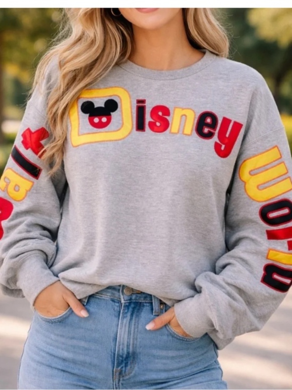 Disney Gray Sweatshirt with Red & Yellow Appliqué size medium